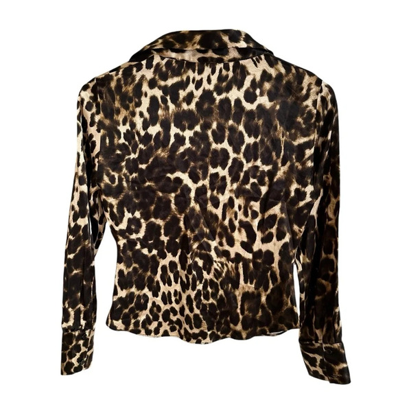 Zara Women’s Medium Satin Effect Ruched Button Down Blouse Leopard Print V Neck - Picture 4 of 7